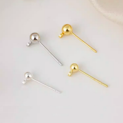 Silver Ball Earring Studs Electroplated With Hanging Ring